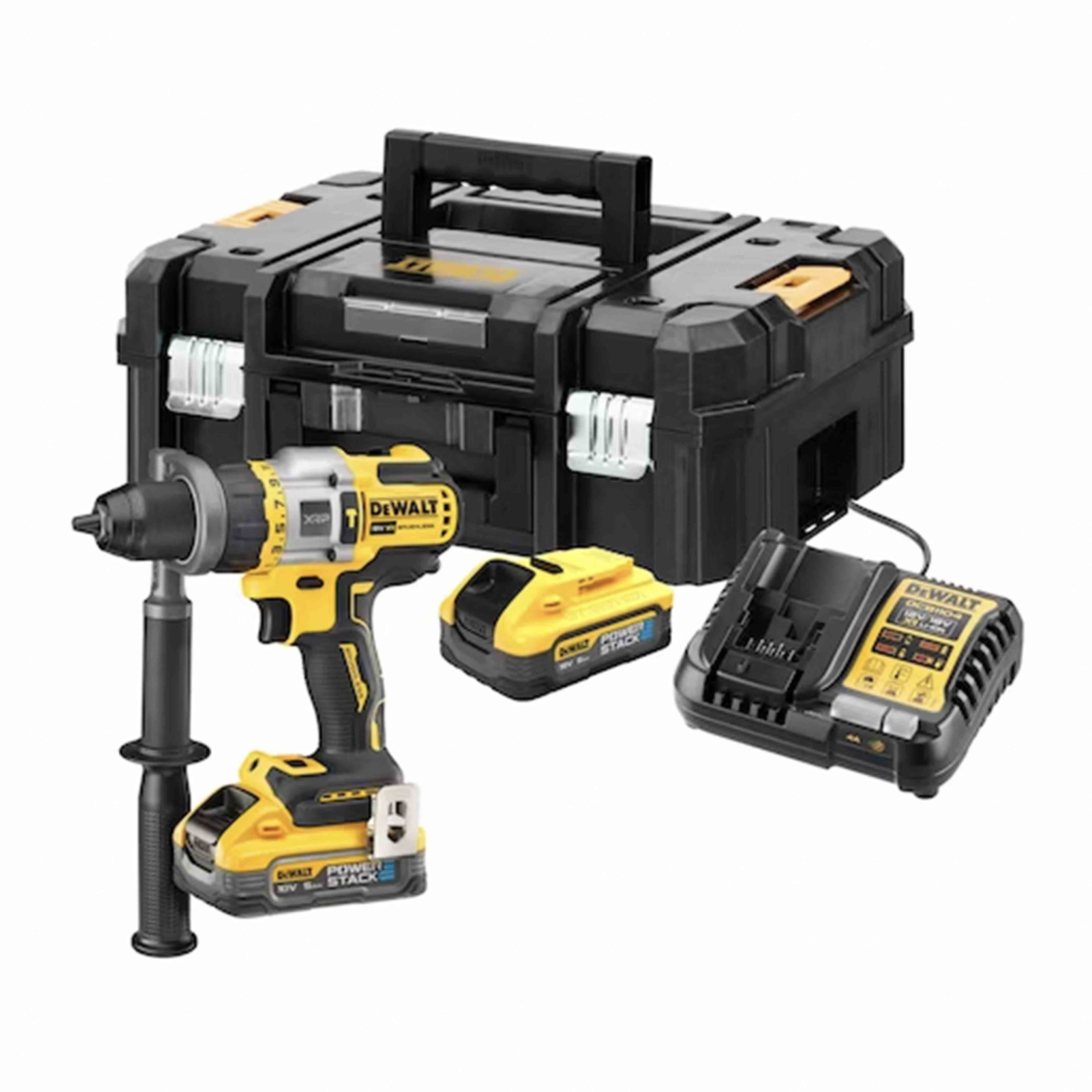 XRP Drill Driver - 3 Speed with XR 18v POWERSTACK Percussion with Brushless Motor with 1.5-13mm Metal Chuck in TSTACK CASE and ACCESSORIES - DeWALT - DCD1007H2T-QW XRP Drill Driver - 3 Speed with XR 18v POWERSTACK Percussion with Brushless Motor with 1.5-13mm Metal Chuck in TSTACK CASE and ACCESSORIES - DeWALT - DCD1007H2T-QW